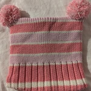 THE CHILDRENS PLACE Pink Striped Pom Pom FLEECE LINED WINTER HAT  7/8 years GIRL
